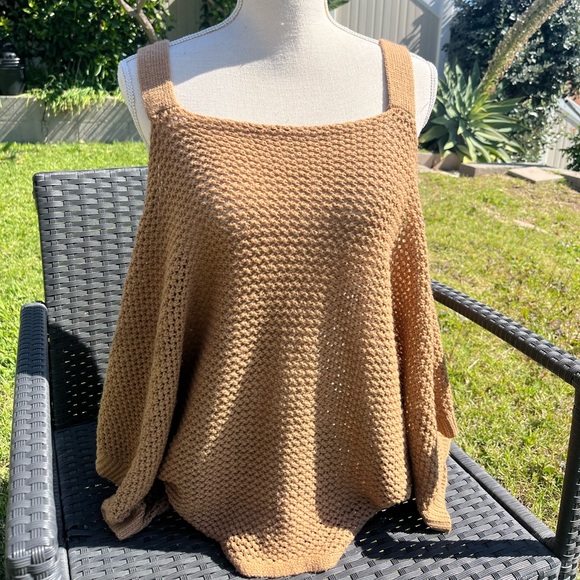 Ganji Tops - Elegant Off-the-Shoulder Tan Sweater
